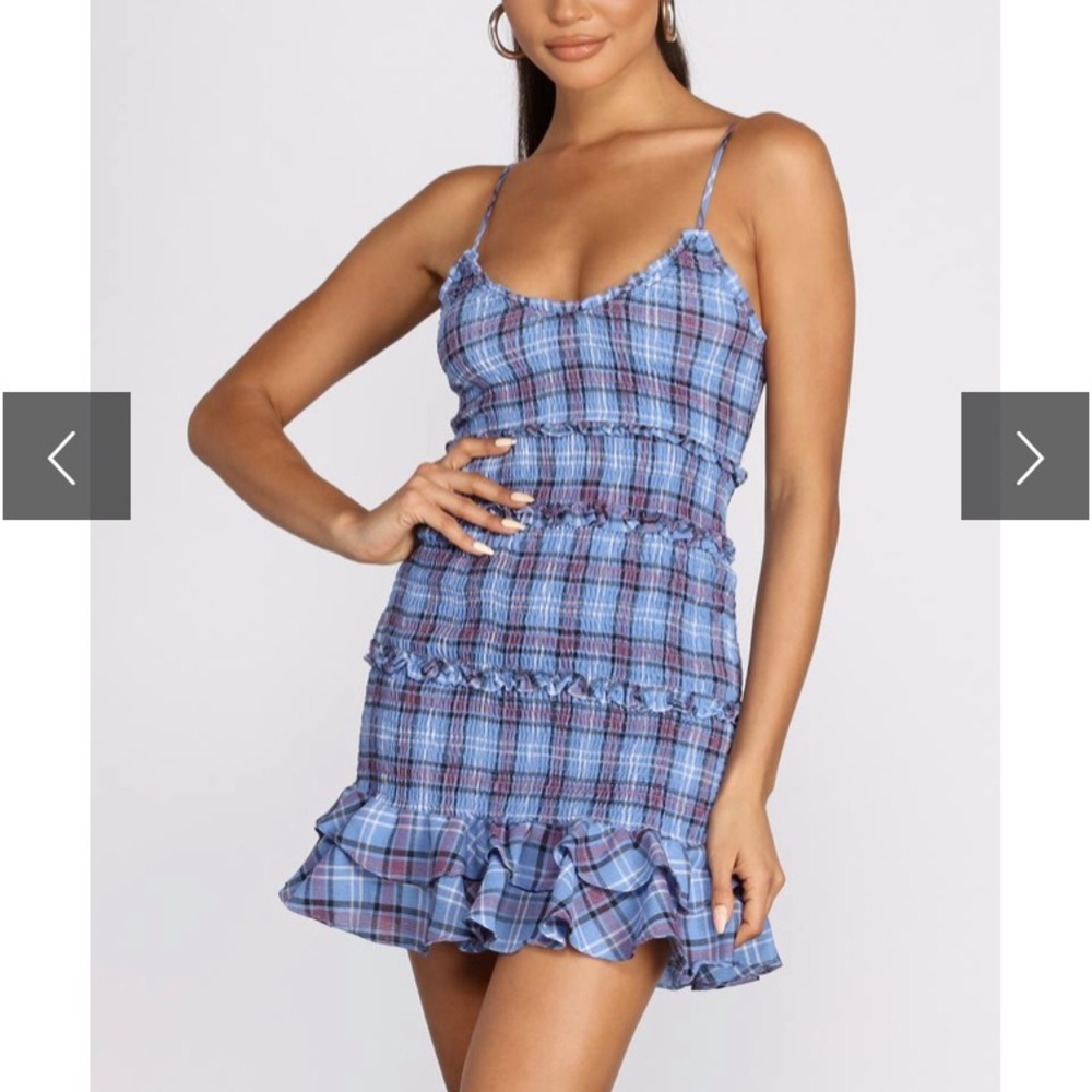 Windsor - PLAID MOMENT RUFFLED MINI DRESS